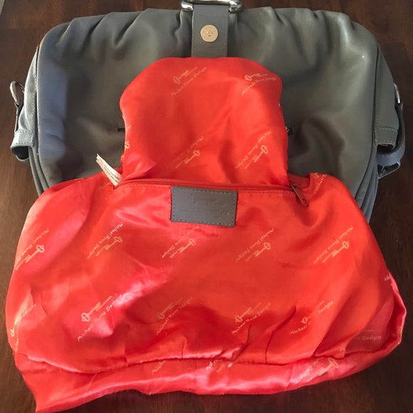 Italian Gray Leather Michael Rome Slouch Satchel Purse - Picture 12 of 16